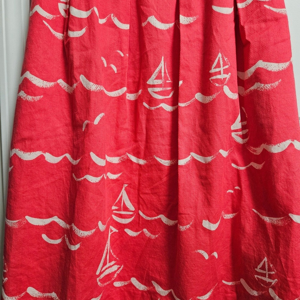 Talbots Fit & Flare Nautical Dress Women 10 Coral Sailboats Sleeveless Pockets - Picture 5 of 11